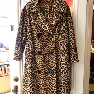 1950s Cheetah double breasted swing coat with amazing green liner.